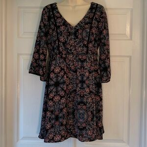 Black Floral Lily Rose Tunic top/Skater Dress medium